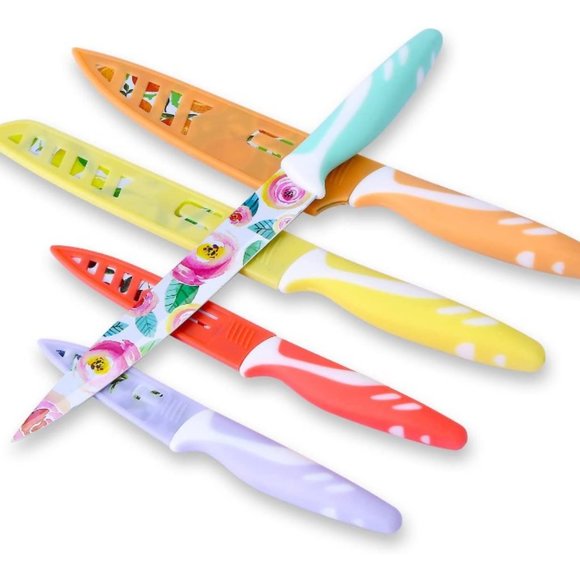 10 pc - Multicolored Fruit Kitchen Knife Set - Nonstick w/ 5 Blade Guards - Picture 5 of 11
